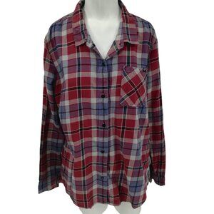 Fox Racing Plaid Button Front Flannel Shirt Size XL Red Blue Long Sleeve Collar
